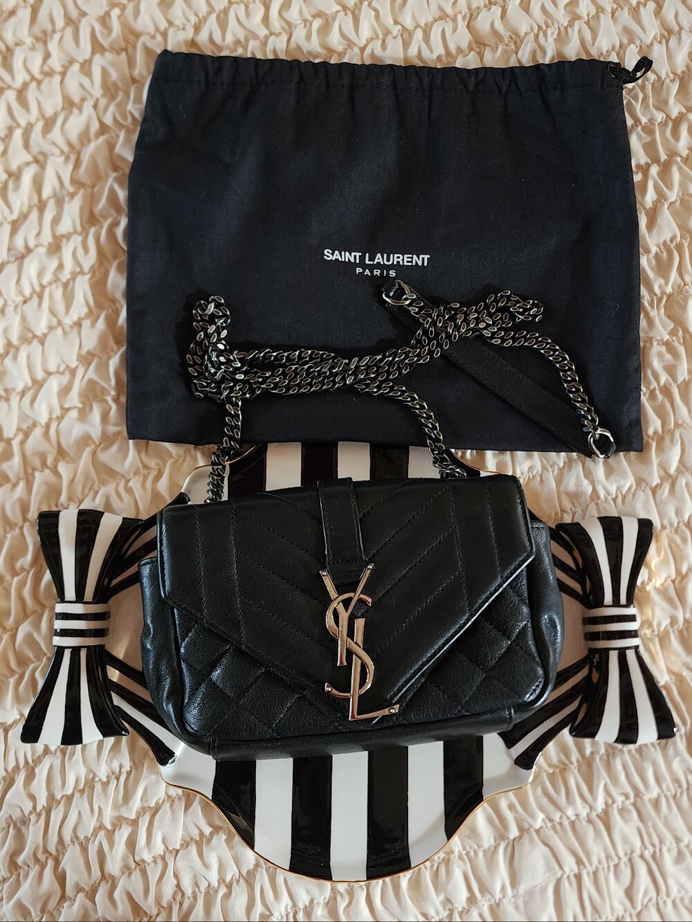 Saint Laurent Black Quilted Leather Chain Mini Crossbody Bag